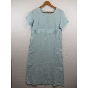 Vintage 90s Match Linen Midi Dress Women 6 Blue Pockets Short Sleeve